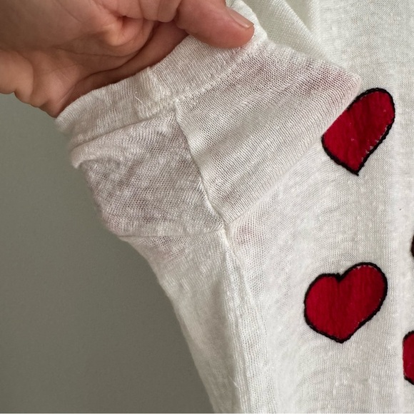 Banner Day Embroidered Hearts Tee 100% Linen Size Large - Picture 9 of 11